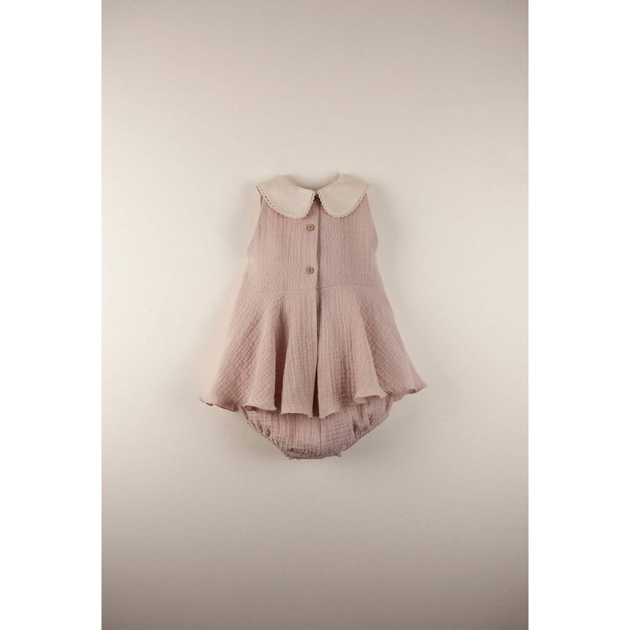 Popelin rompers Popelin Pink Embroidered Collar Romper
