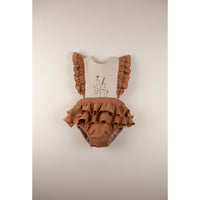 Popelin rompers Popelin Terracotta Embroidered Bib Romper
