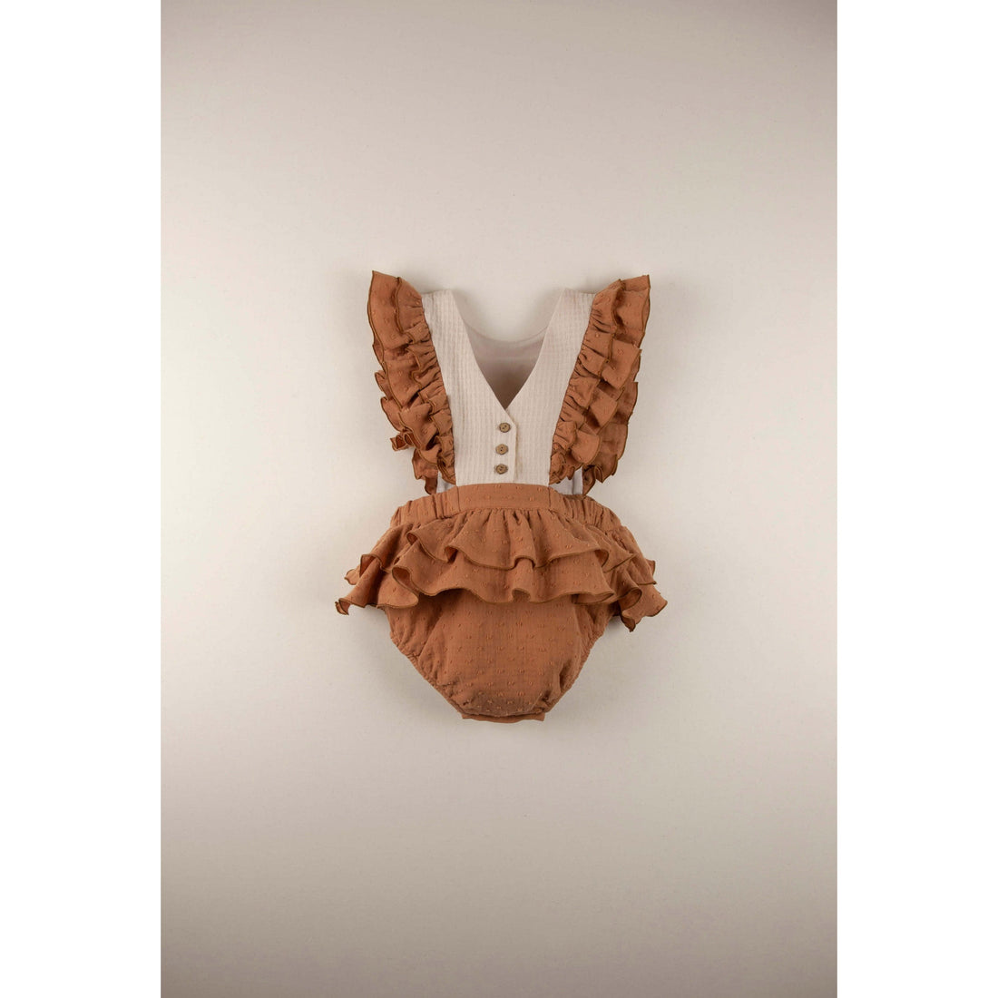 Popelin rompers Popelin Terracotta Embroidered Bib Romper
