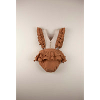 Popelin rompers Popelin Terracotta Embroidered Bib Romper