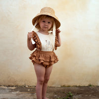 Popelin rompers Popelin Terracotta Embroidered Bib Romper