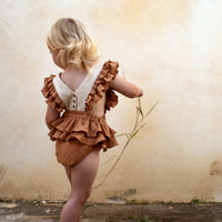 Popelin rompers Popelin Terracotta Embroidered Bib Romper