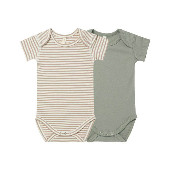 Quincy Mae bodysuits Quincy Mae Jersey Bodysuit 2-Pack | Warm Grey Stripe, Spruce