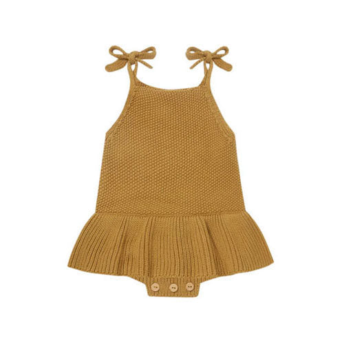 Quincy Mae rompers Quincy Mae Knit Ruffle Romper | Ocre