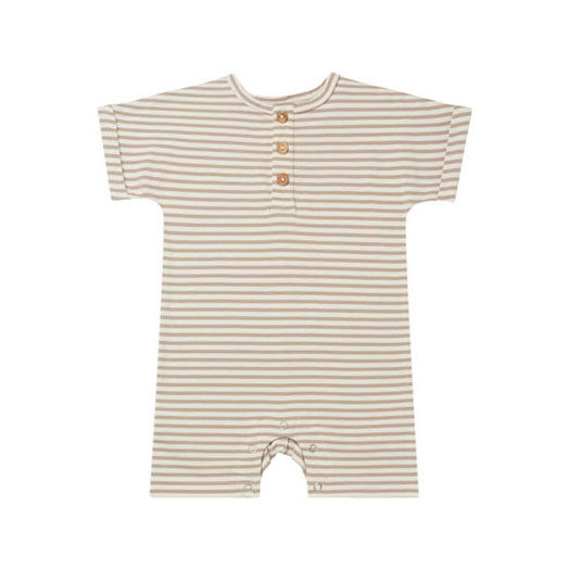 Quincy Mae rompers Quincy Mae Short-Sleeve Romper | Warm Grey Stripe
