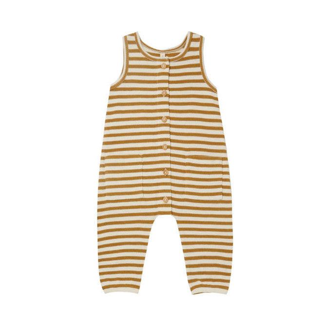 Quincy Mae rompers Quincy Mae Waffle Sleeveless Jumpsuit | Ocre Stripe