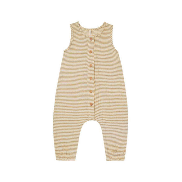 Quincy Mae rompers Quincy Mae Woven Button Jumpsuit | Ocre Stripe