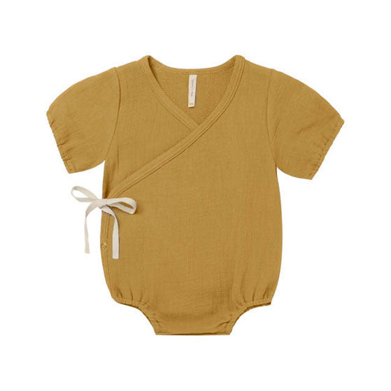 Quincy Mae rompers Quincy Mae Woven Wrap Romper | Ocre
