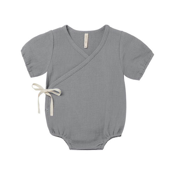 Quincy Mae rompers Quincy Mae Woven Wrap Romper | Washed Indigo