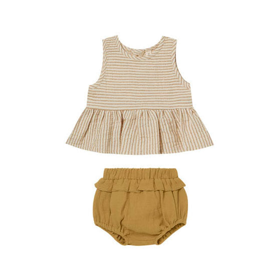 Quincy Mae sets Quincy Mae Sleeveless Peplum Set | Ocre Stripe
