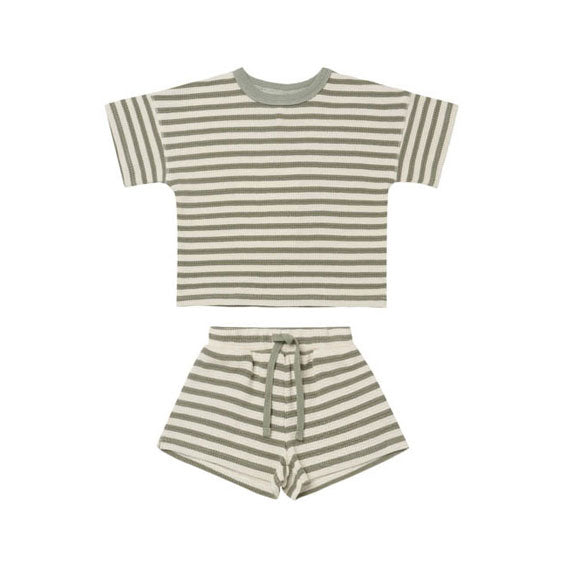 Quincy Mae sets Quincy Mae Waffle Tee + Short Set | Spruce Stripe