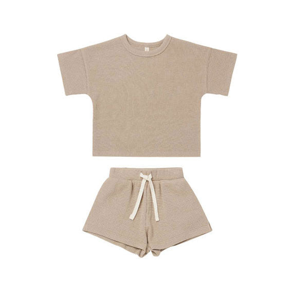 Quincy Mae sets Quincy Mae Waffle Tee + Short Set | Warm Grey