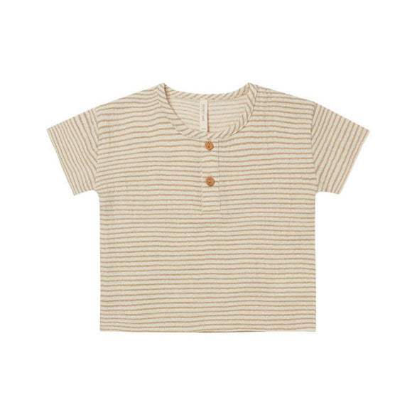 Quincy Mae shirts Quincy Mae Henry Top | Ocre Stripe