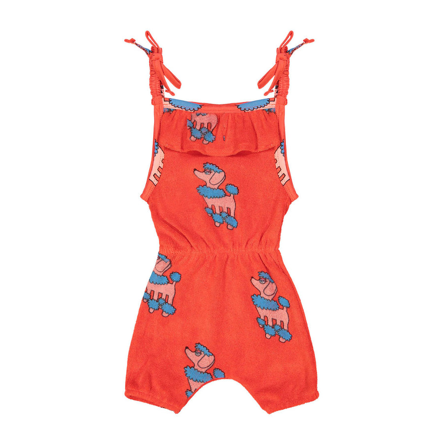 Hugo Loves Tiki  Red Poodle Terry Ruffle Playsuit