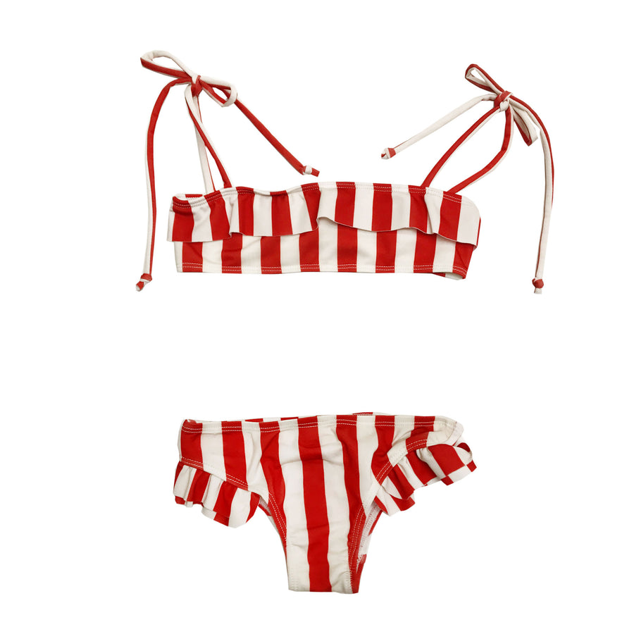Hugo Loves Tiki Red/White Stripes Ruffle Bikini