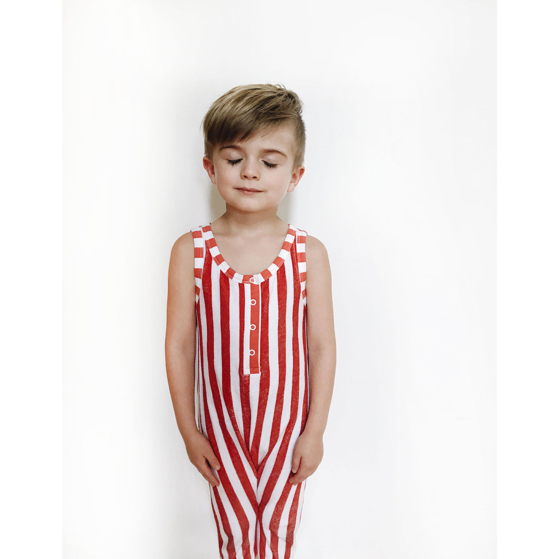 Hugo Loves Tiki Red/White Stripes Long Leg Terry Romper
