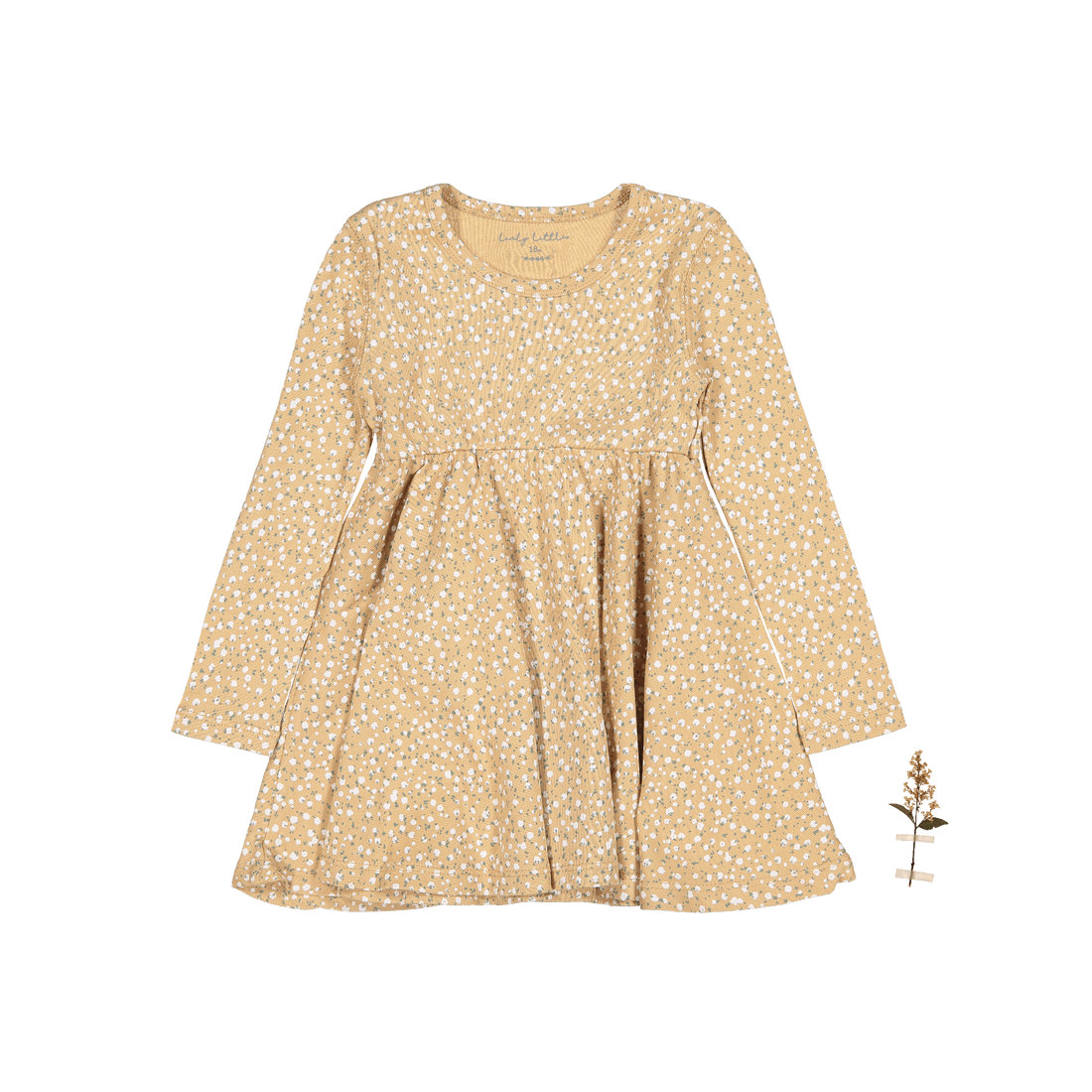 Lovely Littles The Blossom Long Sleeve Dress -Tan Bud