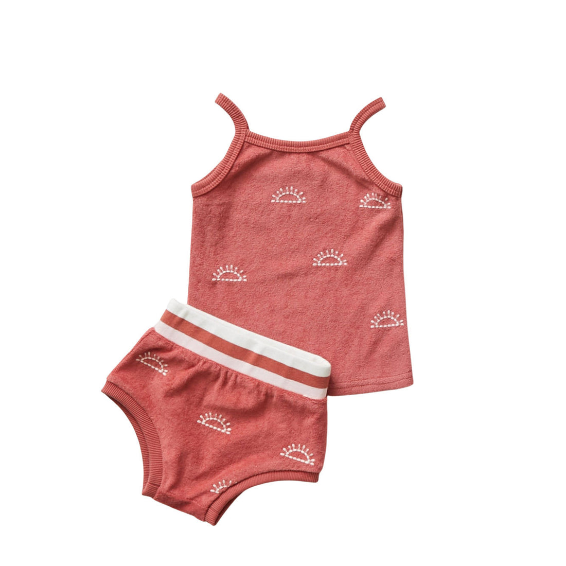Hey kid Red Embroidered Sun Terry Tank & Shorts Set