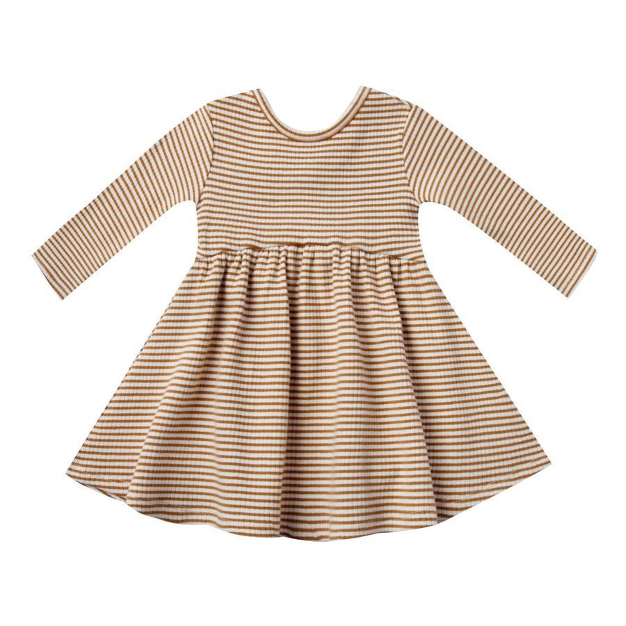 Quincy Mae Ribbed Longsleeve Dress - Walnut Stripe