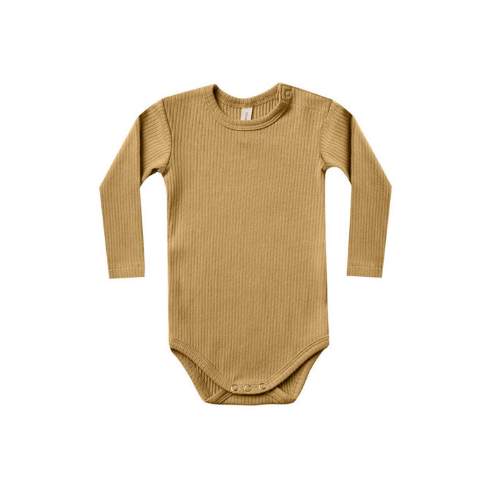 Quincy Mae Ochre Ribbed Longsleeve Onesie
