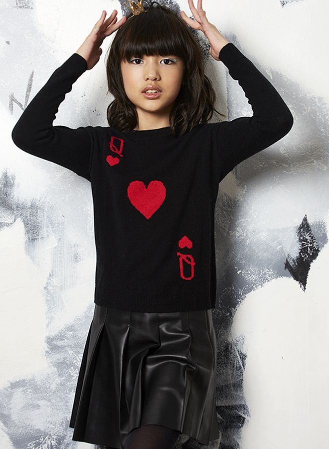 Autumn Cashmere Black/Tart Queen Of Hearts Jacquard Sweater