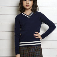 Autumn Cashmere Navy Varsity V Neck Sweater