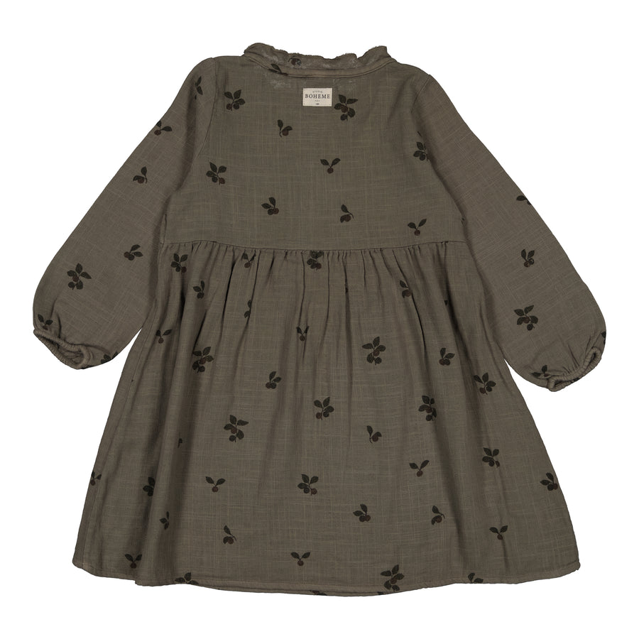Studio Boheme Khaki Plums Print Vermont Dress