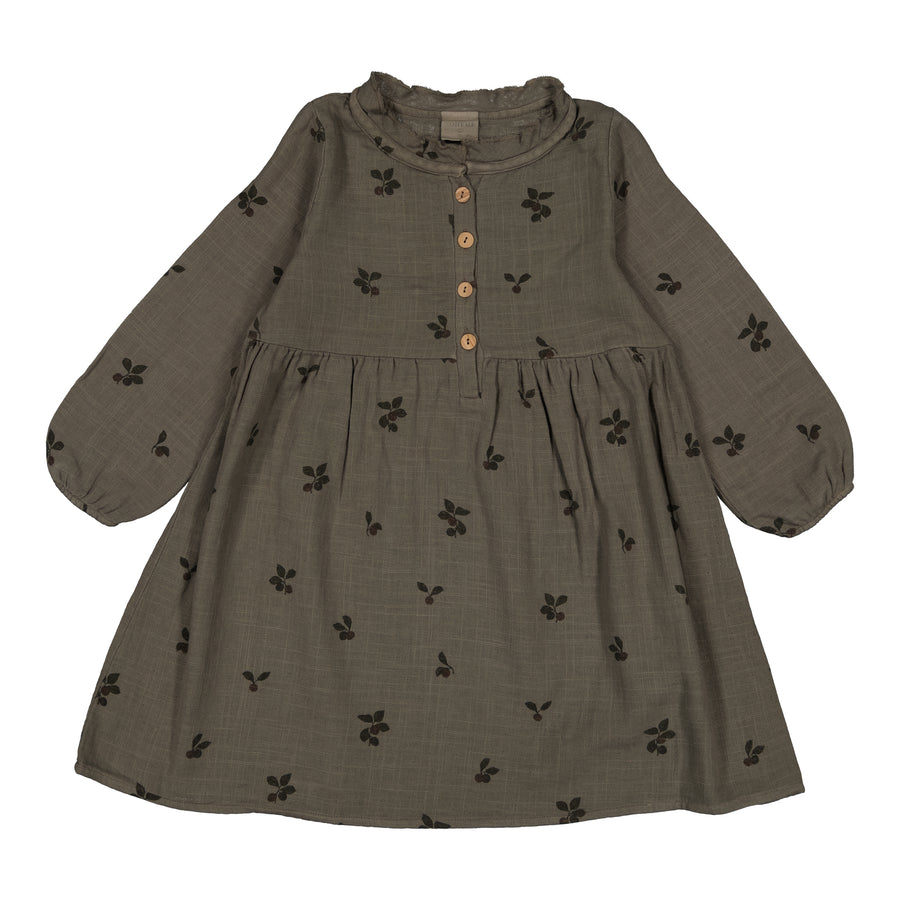 Studio Boheme Khaki Plums Print Vermont Dress