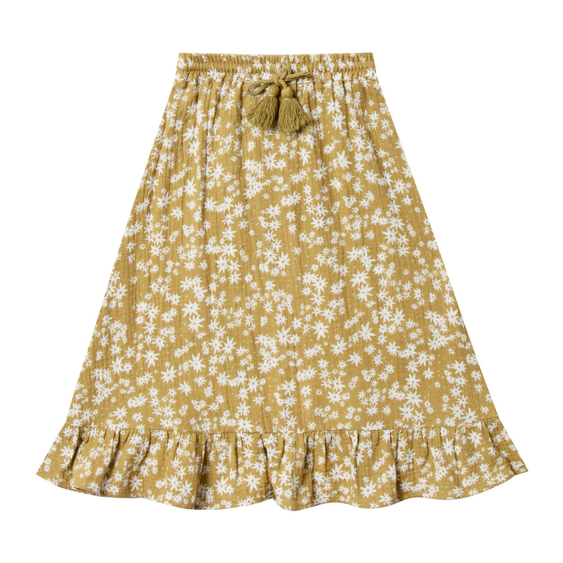 Rylee and Cru Citron Scattered Daisy Ruffle Midi Skirt