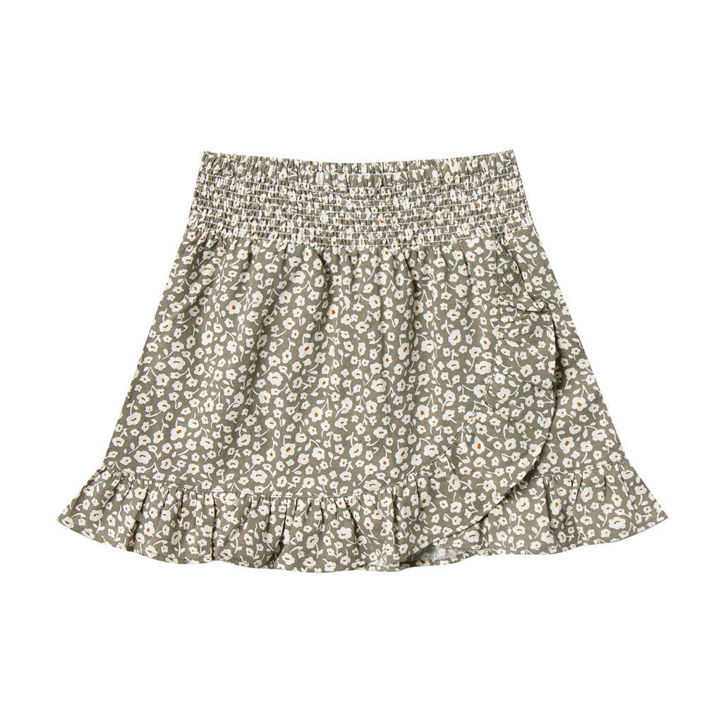 Rylee and Cru Olive Flora Wrap Ruffle Skirt