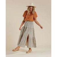 Rylee and Cru skirts Rylee and Cru Tiered Womens Midi Skirt || Summer Bloom