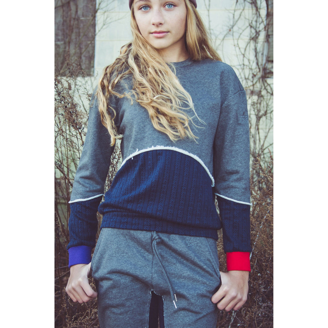 Hey Kid Split Fabric Top with Mismatched Cuffs
