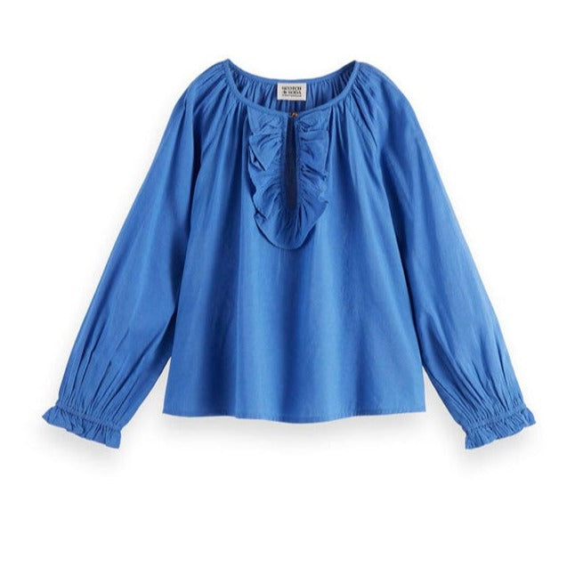 Scotch Shrunk blouses Scotch Shrunk Pacific Blue Ruffled Blouse