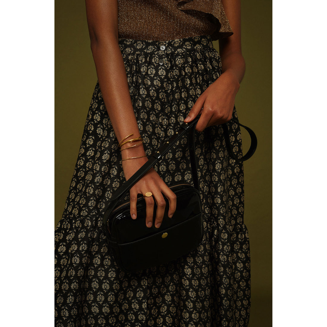 Soeur Black Print Heart Button Skirt