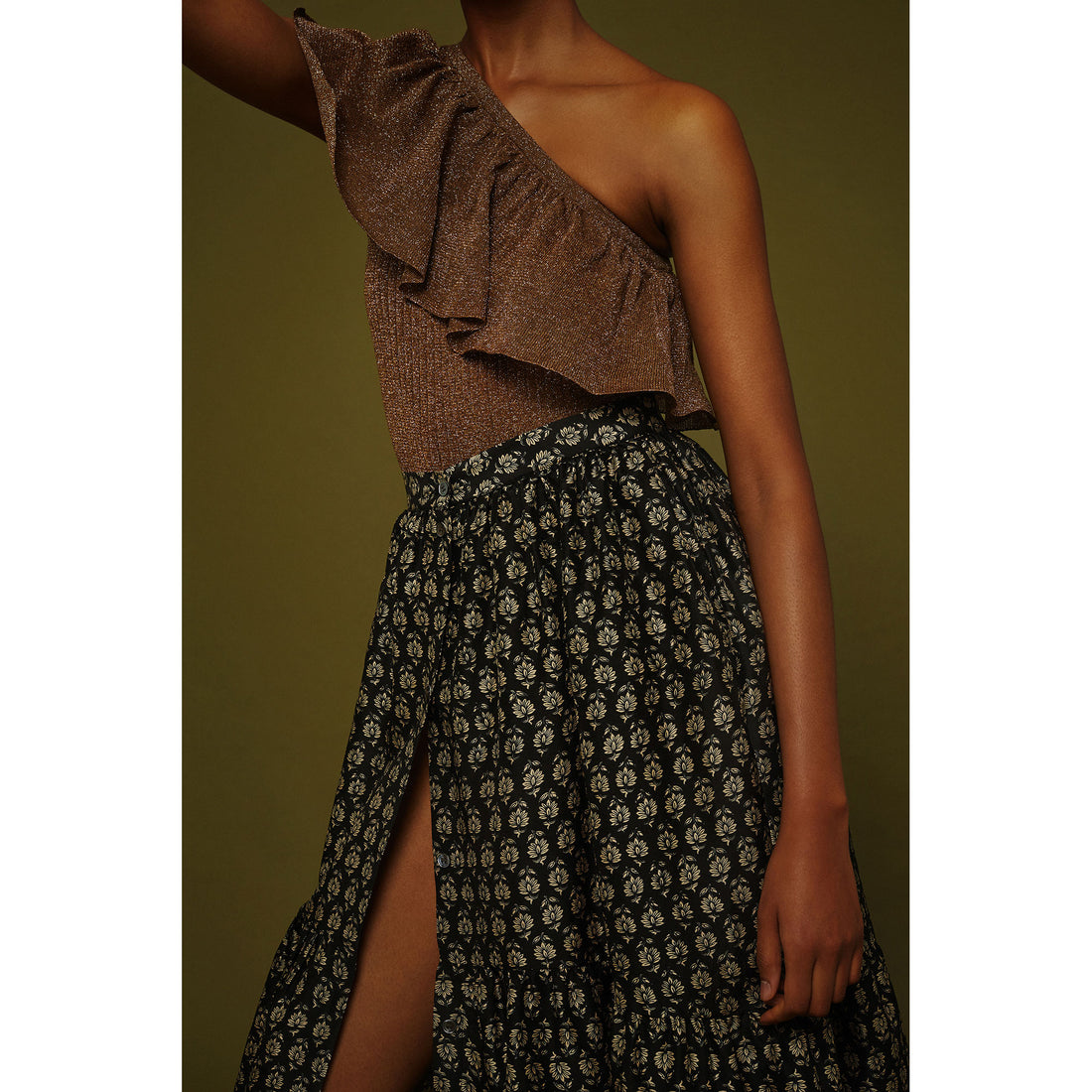 Soeur Black Print Heart Button Skirt