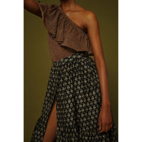 Soeur Black Print Heart Button Skirt