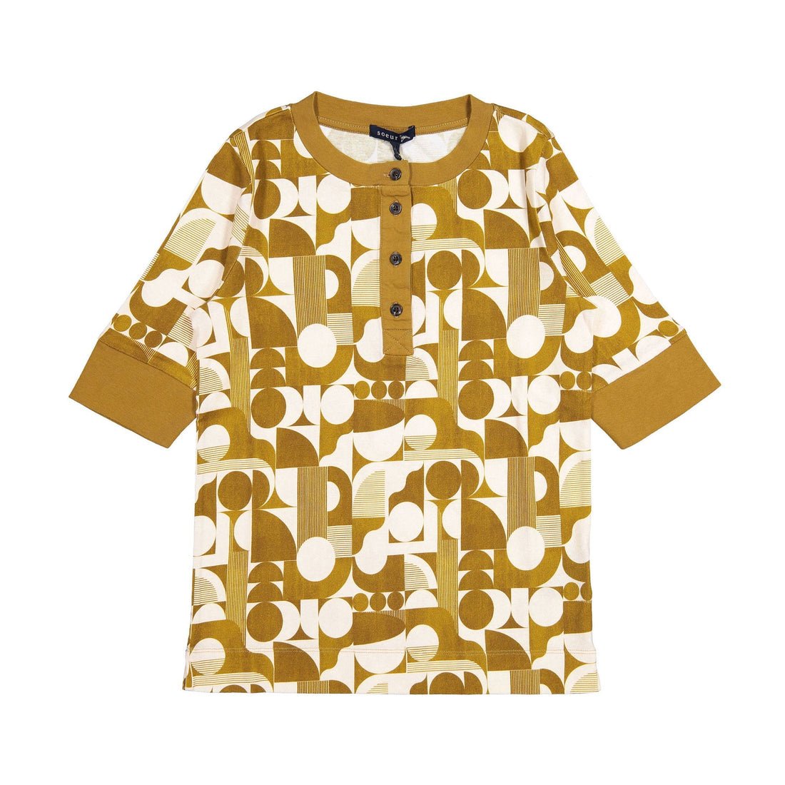 Soeur blouses Soeur Khaki/Ecru Printed Monalisa Womens Shirt