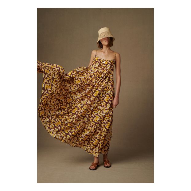 Soeur dresses Soeur Yellow/Prune Printed Procida Strap Womens Dress