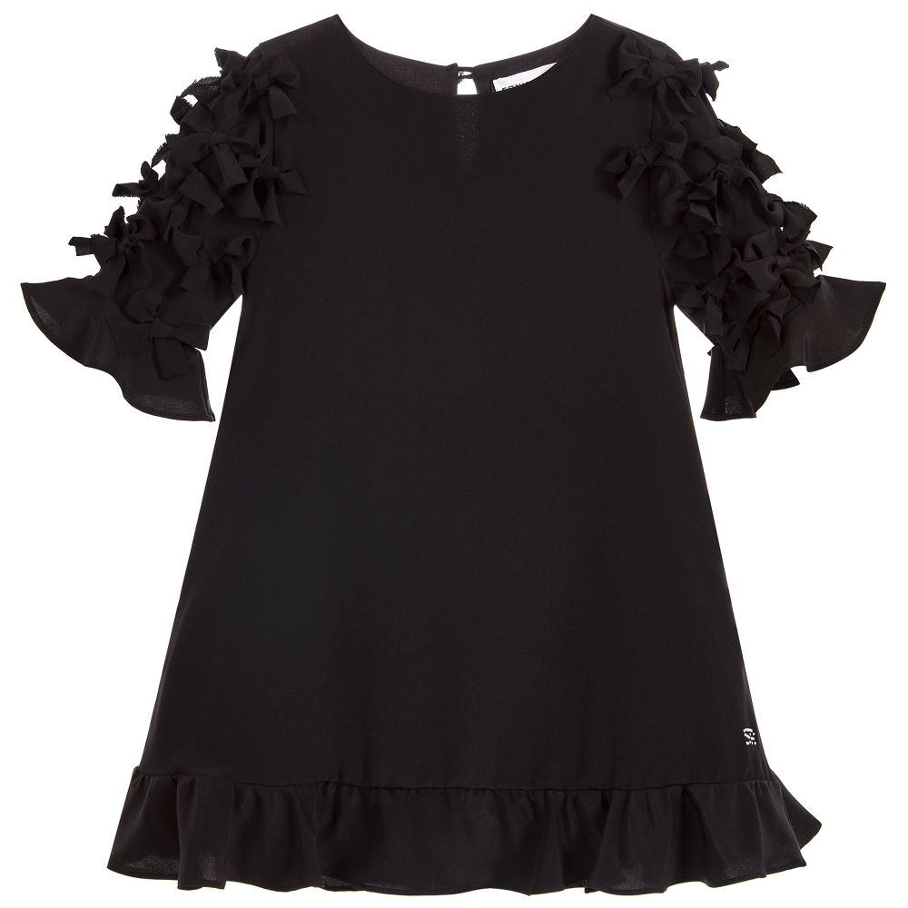 Sonia Rykiel Black Silk Bell Sleeve Bow Dress