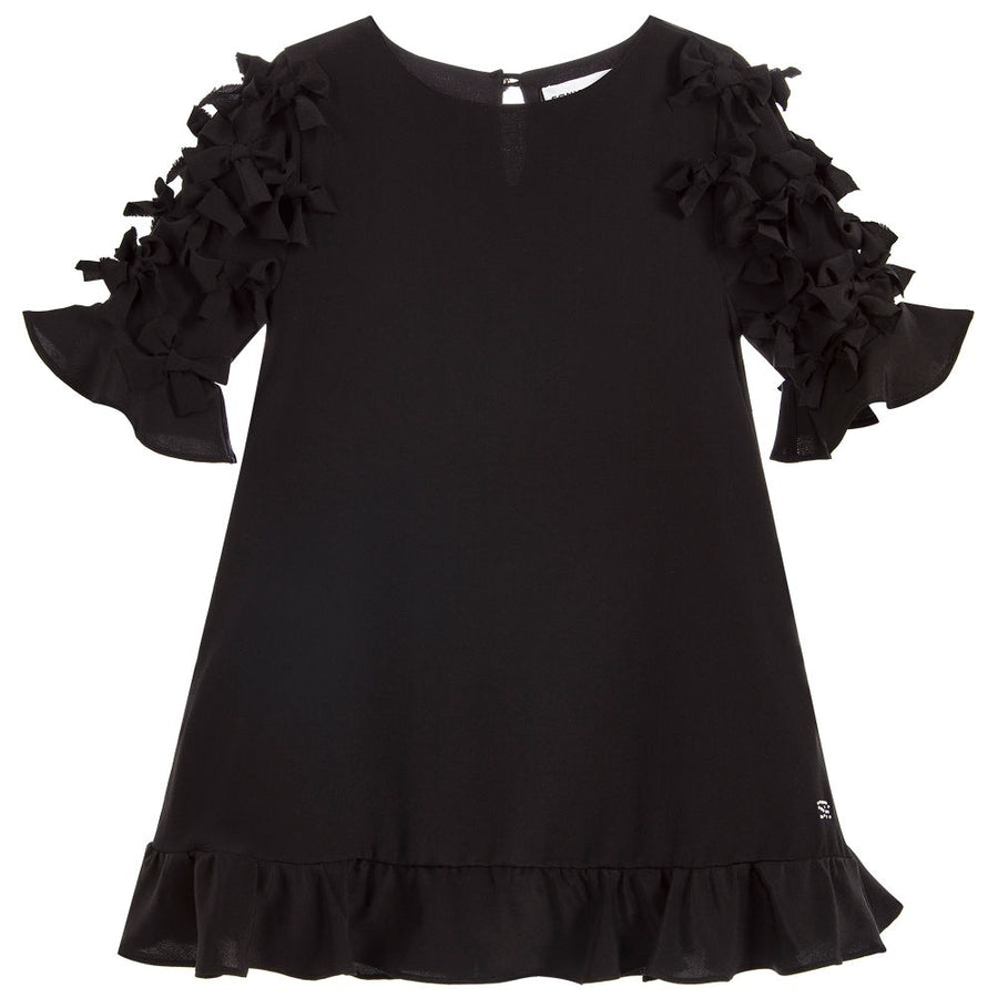 Sonia Rykiel Black Silk Bell Sleeve Bow Dress