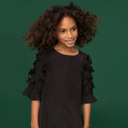 Sonia Rykiel Black Silk Bell Sleeve Bow Dress
