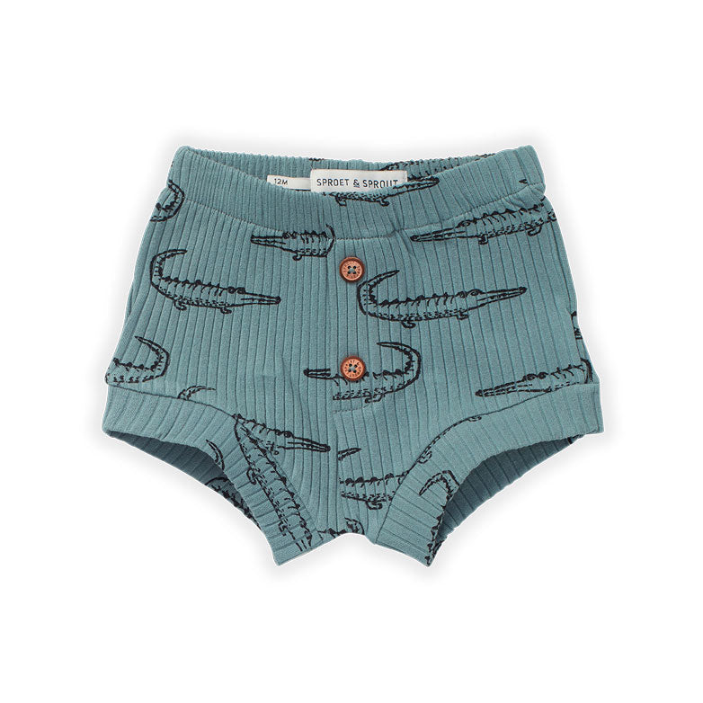 Sproet and Sprout bottoms Sproet and Sprout Light Petrol Croco Rib Baby Shorts
