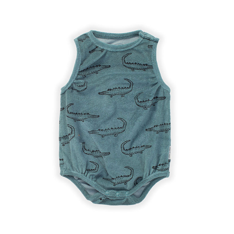 Sproet and Sprout rompers Sproet and Sprout Light Petrol Croco Loose Terry Romper