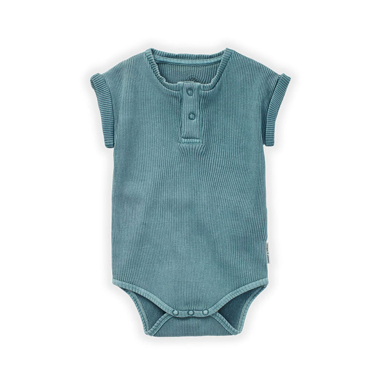 Sproet and Sprout rompers Sproet and Sprout Light Petrol Grandad Rib Romper