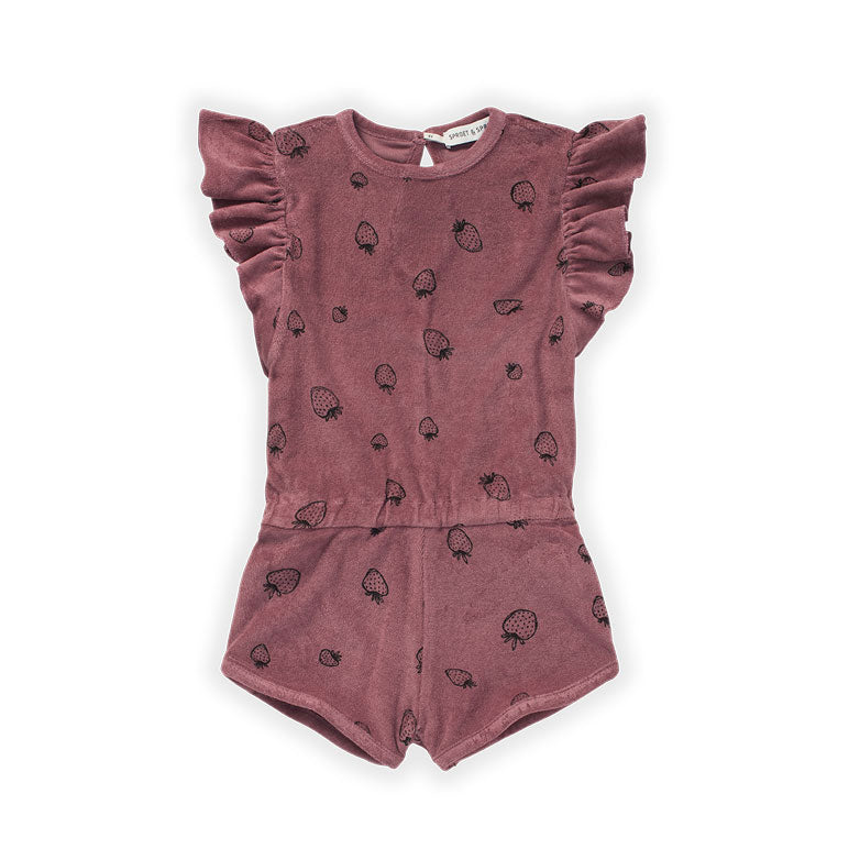 Sproet and Sprout rompers Sproet and Sprout Orchid Ruffle Strawberry Jumpsuit