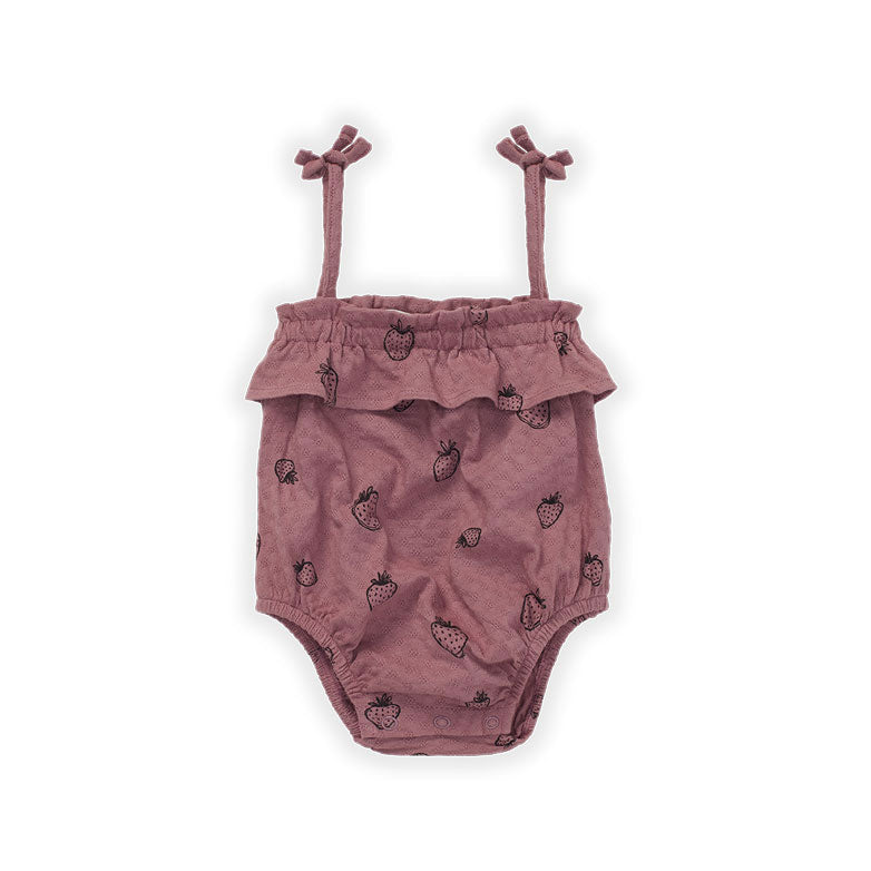 Sproet and Sprout rompers Sproet and Sprout Orchid Strawberry Pointelle Strap Romper