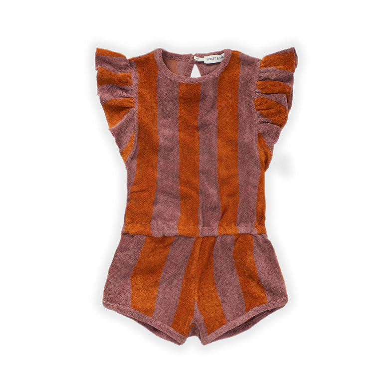 Sproet and Sprout rompers Sproet and Sprout Orchid Stripe Ruffle Jumpsuit