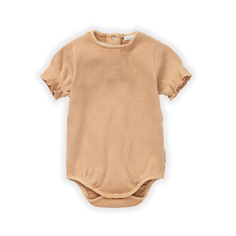 Sproet and Sprout rompers Sproet and Sprout Soft Peach Balloon Sleeve Rib Romper