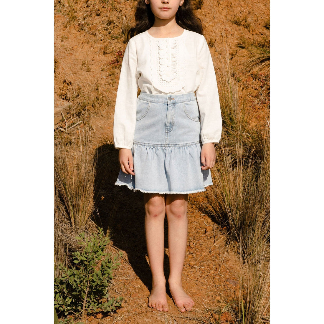 Steph bottoms Steph Denim Ruffle Skirt