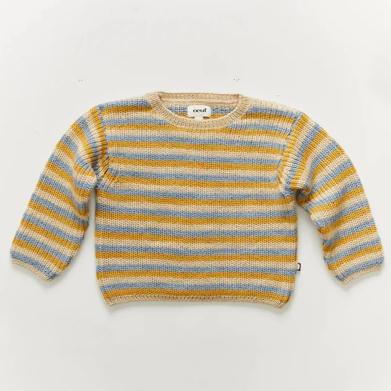 Oeuf Striped Knit Tee-Flower Motif/Bright Beige